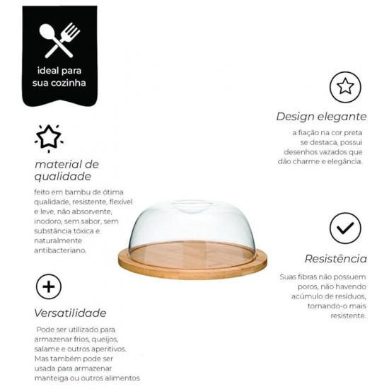 Queijeira 19x7,5cm Com Tampa Bambu Ecokitchen